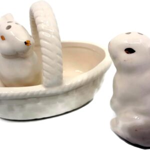 4.5" Ceramic Bunny Rabbit Salt and Pepper Shakers with Basket